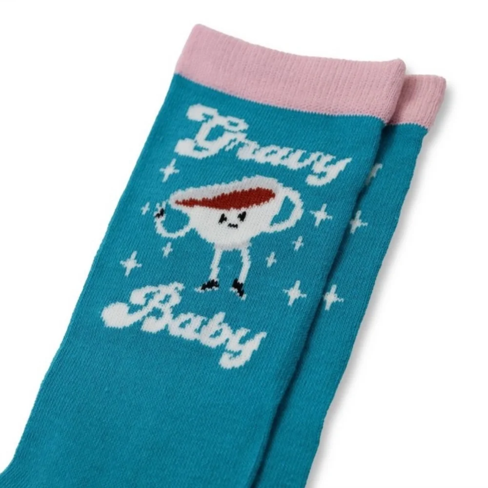 Thanksgiving Gravy Baby Blue Pink Novelty Socks Women’s Size 6-12 NWT